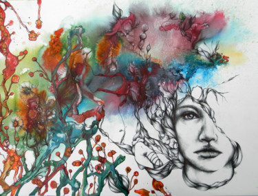 제목이 "jardin forêt"인 미술작품 Anne Sophie De Bassoff로, 원작, 잉크