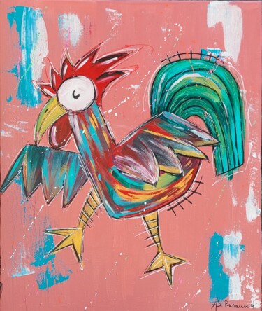 Painting titled "Le coq" by Anne-Sophie Renouard, Original Artwork, Acrylic