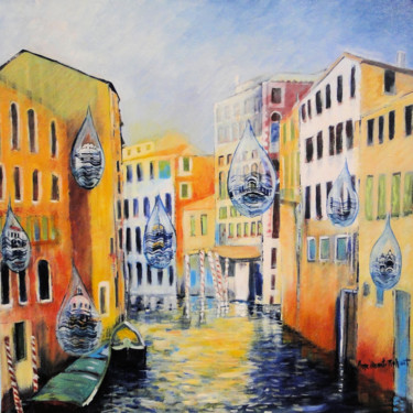 Painting titled "Pleure venise" by Anne Vincent-Rohaut, Original Artwork, Acrylic Mounted on Wood Stretcher frame