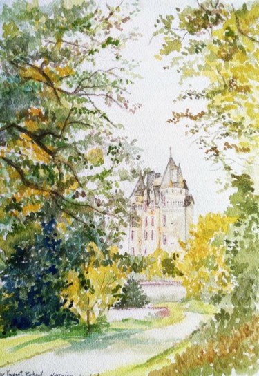 Painting titled "Neuvicq le château" by Anne Vincent-Rohaut, Original Artwork, Watercolor Mounted on Other rigid panel