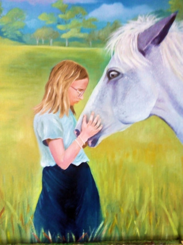 Peinture intitulée "Julie et son cheval" par Anne Vincent-Rohaut, Œuvre d'art originale, Huile