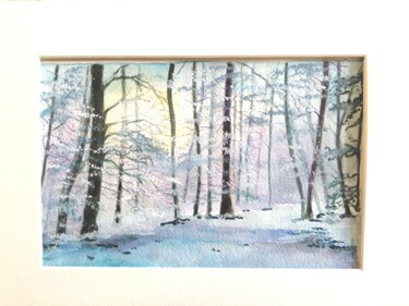 Painting titled "Sous-bois hivernal" by Anne Vincent-Rohaut, Original Artwork, Watercolor Mounted on Cardboard