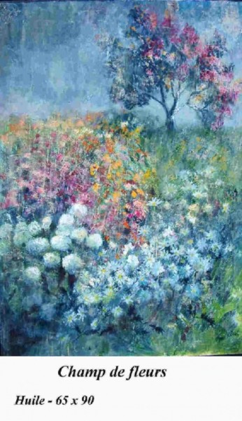 Painting titled "Champs de fleurs" by Anne Vincent-Rohaut, Original Artwork, Oil