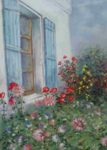 Peinture intitulée "p-fleurs-devant-ma-…" par Anne Vincent-Rohaut, Œuvre d'art originale