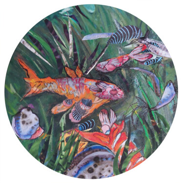Painting titled "Poisson rond 1" by Anne-Violette Goy, Original Artwork, Oil