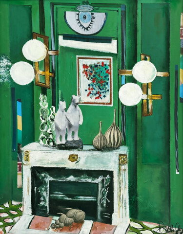 Schilderij getiteld "Interieur cheminée…" door Anne-Violette Goy, Origineel Kunstwerk, Olie