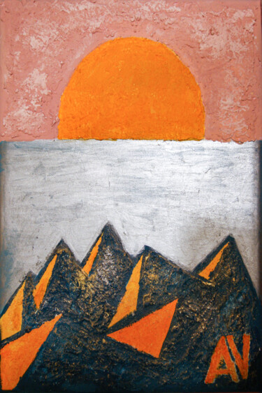Schilderij getiteld "Sea, mountains, sun…" door Anne Zaremba, Origineel Kunstwerk, Acryl Gemonteerd op Frame voor houten bra…