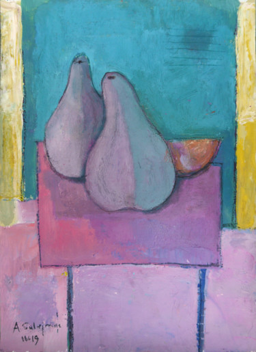 Drawing titled "Pears" by Aziz Sůlejmanov, Original Artwork, Gouache