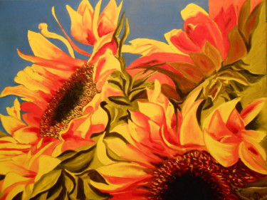 Painting titled "Coeur de Soleil" by Anne D., Original Artwork, Oil