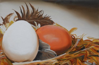 Painting titled "Oeufs" by Anne D., Original Artwork, Oil