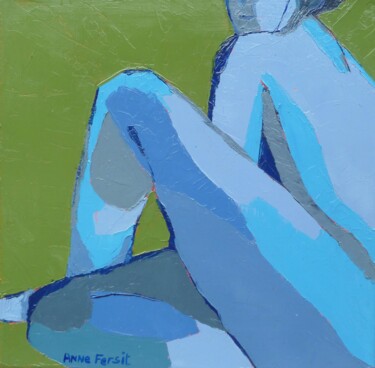 Peinture intitulée "Nu bleu et vert" par Anne Fersit, Œuvre d'art originale, Huile Monté sur Châssis en bois