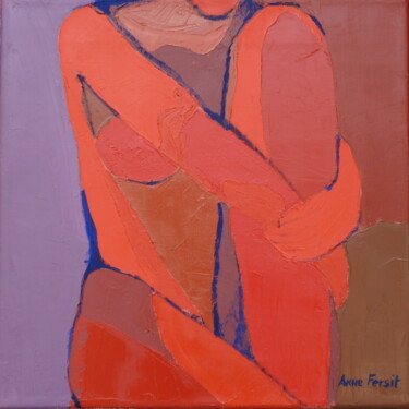 Schilderij getiteld "Nu violet orange" door Anne Fersit, Origineel Kunstwerk, Olie Gemonteerd op Frame voor houten brancard