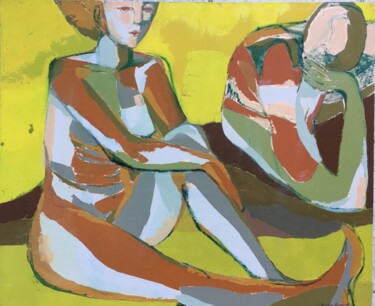 Painting titled "Conversation silenc…" by Anne Fersit, Original Artwork, Oil Mounted on Wood Stretcher frame