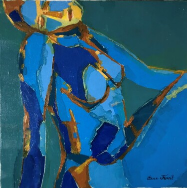 Schilderij getiteld "D'humeur blues" door Anne Fersit, Origineel Kunstwerk, Olie Gemonteerd op Frame voor houten brancard