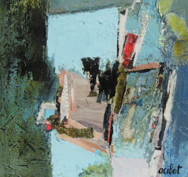 Collages titled "temps suspendu" by Anne Cibot, Original Artwork, Collages Mounted on Wood Panel