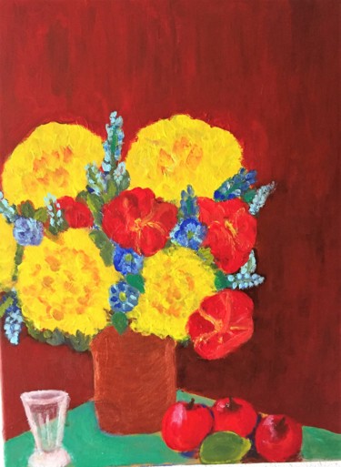 Painting titled "fleur-et-fruit.jpg" by Anne Landelle, Original Artwork, Acrylic