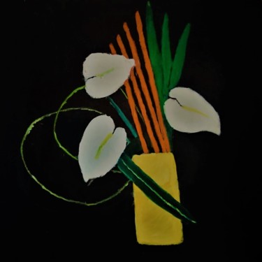 Painting titled "Bouquet au vase jau…" by Anne Landelle, Original Artwork, Acrylic