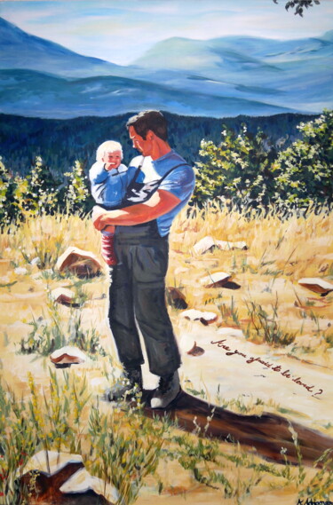 Painting titled "Fatherhood" by Annelies Adriaensen, Original Artwork, Acrylic