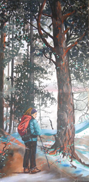 Painting titled "Forest spiriy" by Annelies Adriaensen, Original Artwork, Acrylic Mounted on Wood Stretcher frame
