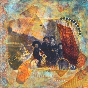 Collages intitulée "Vélicipède familial" par Anne-Lise Juhel, Œuvre d'art originale
