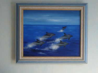 Peinture intitulée "les dauphins" par Merrien, Œuvre d'art originale