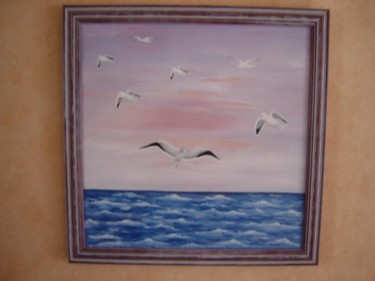 Peinture intitulée "mouettes en mer" par Merrien, Œuvre d'art originale