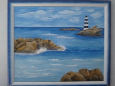 Peinture intitulée "phare en pleine mer" par Merrien, Œuvre d'art originale