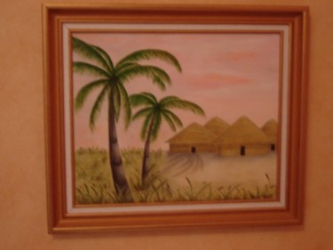 Peinture intitulée "village africain" par Merrien, Œuvre d'art originale