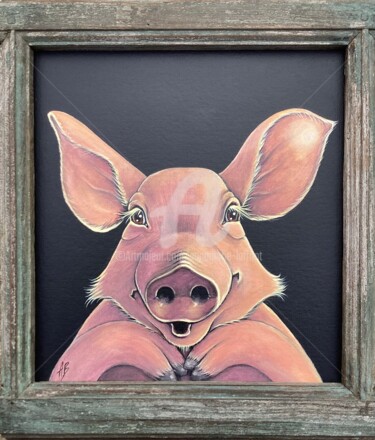 Painting titled "Le cochon souriant" by Annemarie Laffont, Original Artwork, Acrylic