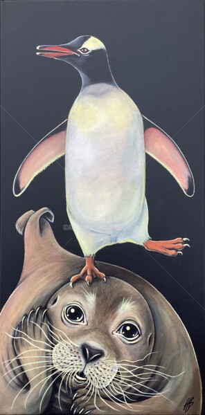 Pintura titulada "Copains sur la banq…" por Annemarie Laffont, Obra de arte original, Acrílico Montado en Bastidor de camill…