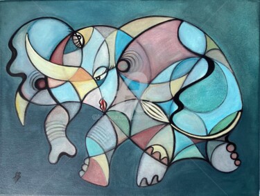 Painting titled "Abstract elephant p…" by Annemarie Laffont, Original Artwork, Acrylic Mounted on Wood Stretcher frame