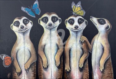 Painting titled "Les suricates" by Annemarie Laffont, Original Artwork, Acrylic Mounted on Wood Stretcher frame