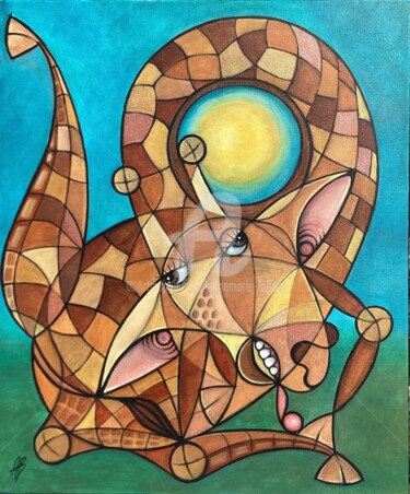 Ζωγραφική με τίτλο "Soif la girafe" από Annemarie Laffont, Αυθεντικά έργα τέχνης, Ακρυλικό Τοποθετήθηκε στο Ξύλινο φορείο σκ…