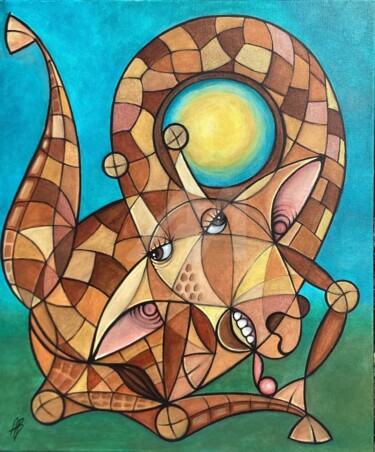 Painting titled "Soif la girafe" by Annemarie Laffont, Original Artwork, Acrylic Mounted on Wood Stretcher frame