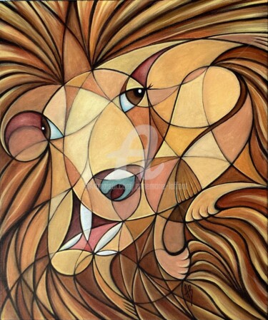 Schilderij getiteld "Abstract lion, lion…" door Annemarie Laffont, Origineel Kunstwerk, Acryl Gemonteerd op Frame voor houte…