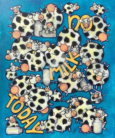 Painting titled "No milk today" by Annemarie Laffont, Original Artwork, Acrylic Mounted on Wood Stretcher frame