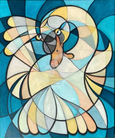 Painting titled "Abstract swan, Le c…" by Annemarie Laffont, Original Artwork, Acrylic Mounted on Wood Stretcher frame