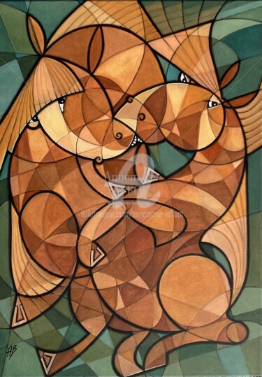 Pittura intitolato "Horse duo" da Annemarie Laffont, Opera d'arte originale, Acrilico Montato su Telaio per barella in legno
