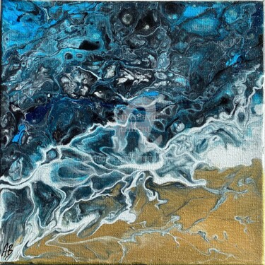 Painting titled "Aqua abstract" by Annemarie Laffont, Original Artwork, Acrylic Mounted on Wood Stretcher frame
