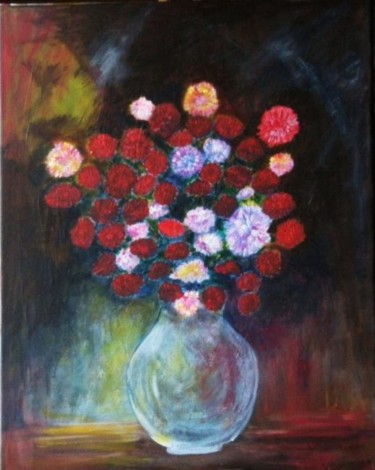 Peinture intitulée "Vase d'oeillets" par Anne-Marie Duval, Œuvre d'art originale, Huile
