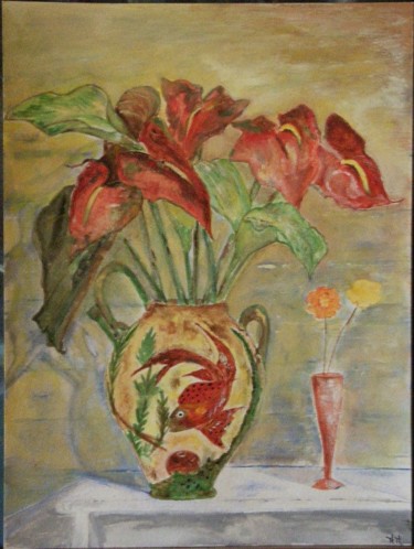 Peinture intitulée "Anthuriums" par Anne-Marie Duval, Œuvre d'art originale, Aquarelle