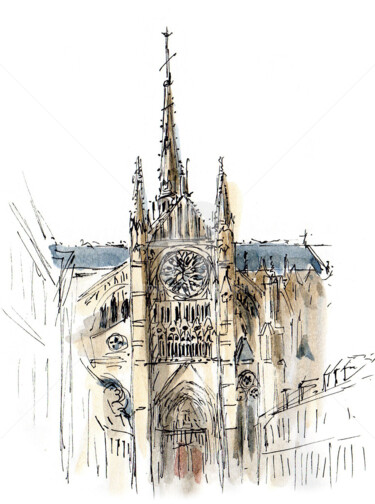 Dessin intitulée "Cathédrale d'Amiens…" par Anne-Marie Mary, Œuvre d'art originale