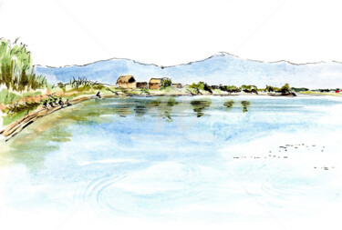 Dessin intitulée "L'étang de Canet en…" par Anne-Marie Mary, Œuvre d'art originale, Aquarelle