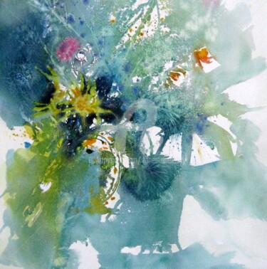 Peinture intitulée "bouquet carré" par Anne-Marie Mary, Œuvre d'art originale, Aquarelle