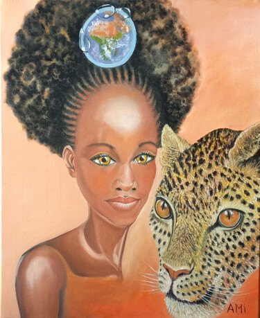 Painting titled "Awa" by Ami, Original Artwork, Oil Mounted on Wood Stretcher frame