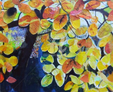 De lumière pétillent les feuilles Peinture intitulée "De lumière pétillen…" par Anne Maury, Œuvre d'art originale, Acrylique