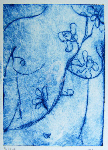 Gravures & estampes intitulée "Buste fleurs" par Anne Maury, Œuvre d'art originale, Gravure