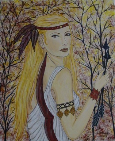 Peinture intitulée "Arduinna,déesse de…" par Anne Touzard, Œuvre d'art originale
