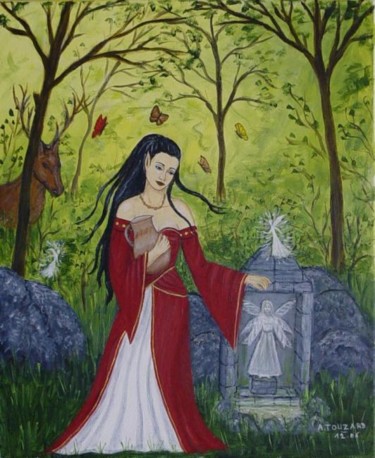 Peinture intitulée "La fontaine aux fées" par Anne Touzard, Œuvre d'art originale