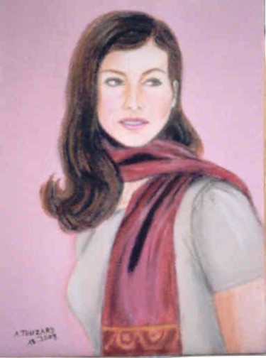 Dessin intitulée "La femme à l'écharpe" par Anne Touzard, Œuvre d'art originale